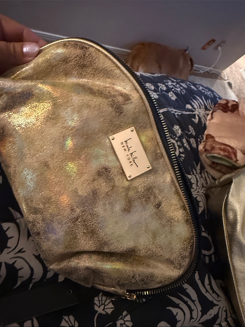 NWT Nicole Miller Gold Iridescent Cosmetic Pouch
